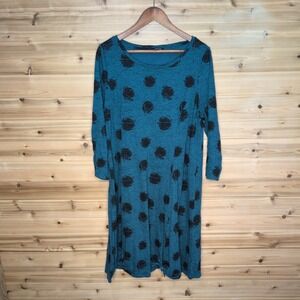 Liv by Habitat Teal Black Polka Dot Crinkle Dress Large Art to Wear Lagenlook